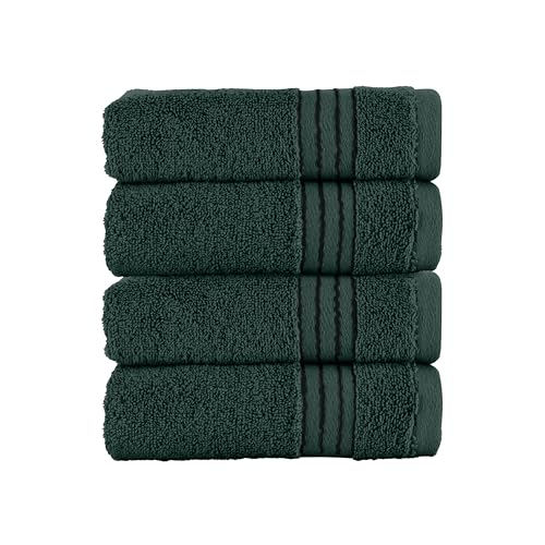 Elegant Comfort Premium Turkish Cotton 4 Pack Hand Towel Set - 16 x 28 inch, Luxurious Hotel Spa Quality 100% Turkish Cotton 4PC Hand Towel Set - Highly Absorbent - Soft Bathroom Towels, Hunter Green