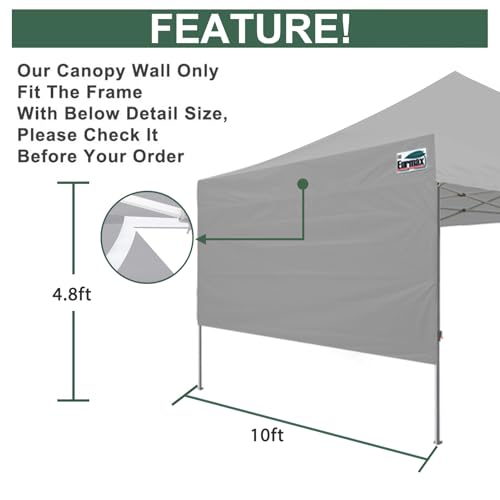 Image of Eurmax USA 10x4.8 Pop Up Canopy SunWall-UV Protection for Tents,Blocks Sunlight&Wind,Water Resistant Side Wall Only,Easy Hook & Loop Installation,Fit for 10FT Straight Leg Shelters&Gazebo,Grey