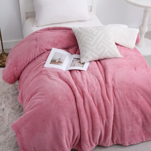 Coberdrom Edredom Londres Solteiro 170x240 Linda Casa Pele Carneiro Sherpa/Manta Soft (Rosê Claro)