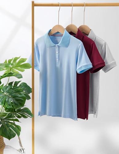 Image of Liberty Pro 3 Pack Youth Girls Short Sleeve Golf Polo Shirts | Collared Shirts, 3-Button Placket, Moisture Wicking Tops for Kids, Teens, School Uniform, Golf, Tennis