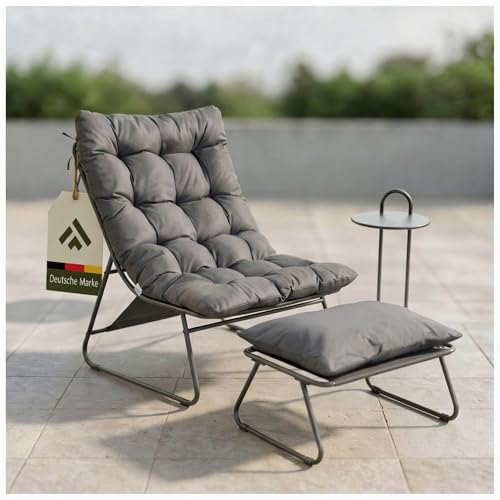 novaterra® 3-teiliges Entspannungssessel-Set mit Fußstütze & Beistelltisch – Outdoor Loungesessel aus Metall mit komfortablen Stoffpolstern für Garten, Balkon & Terrasse