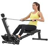 SPORTNOW Máquina de remo para casa, máquina de remo compacta silenciosa con resistencia elástica, monitor LCD, asiento acolchado, para entrenamiento de todo el cuerpo, capacidad 150 kg, ahorra espacio