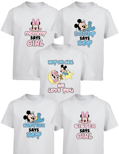 Amazon Com Gender Reveal Shirts Of Mickey And Minnie Baby Sex Reveal Family Matching Shirts Gender Reveal Pregnant Expected Baby Family Funny Matching Cute T Shirts Handmade Products