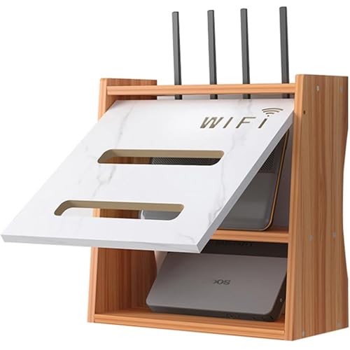 PZPIUGY Étagère de Routeur Murales, Boîte de Rangement pour routeur WiFi, Support de Stockage WiFi en Bois, Flottantes Meuble TV Rack, Box Internet(Cherry...