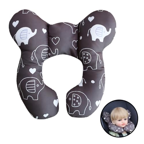 Image of HPIENOYA U-Shaped Baby Travel Pillow for Car Seat,Pushchair, Stroller,Soft Neck Support, Ideal for Babies 1-4 Years -Comfortable Baby Car Seat Head Support (Black Elephant)