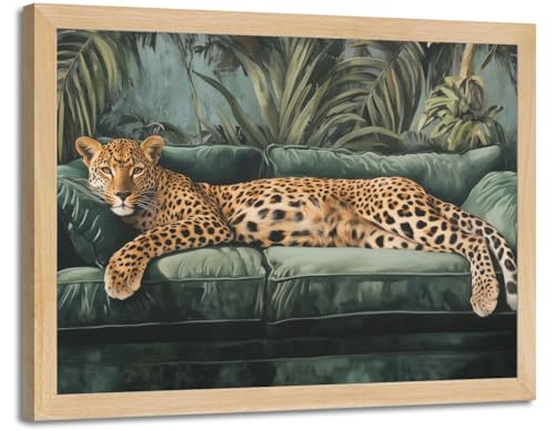 Framed Trendy Cheetah Wall Art Funky Leopard On Emerald Green