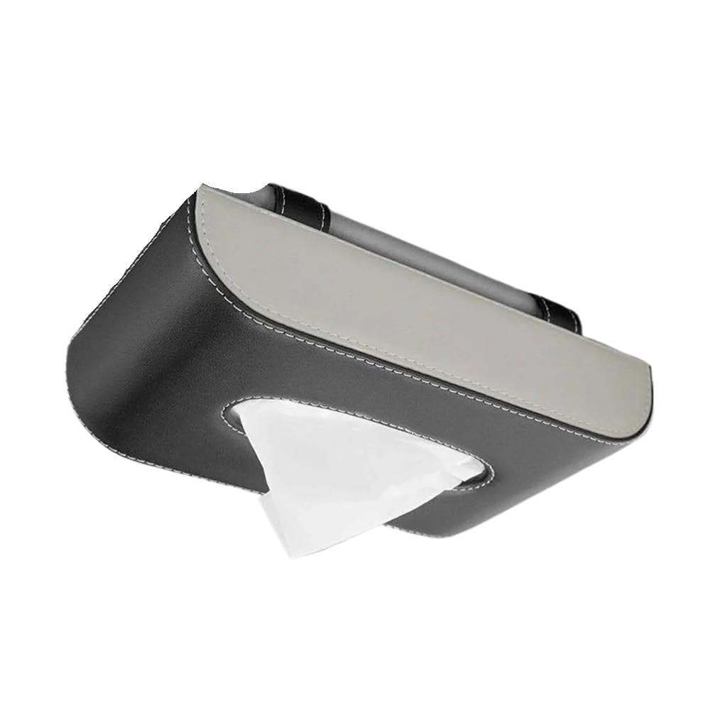 Vehicle Mounted Suspended Tissue Box Multi Functional Vehicle Hanging Sun Visor Tissue Box Automotive Interior Supplies(Black and beige)