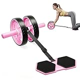 2025 New Double-Wheel Ab Roller for Core Training – Rebound Design with Adjustable Elastic Band, Silent Non-Slip Wheels, Detachable Build, Knee Pad & Bands – Home Gym Gear for Men/Women (Pink)