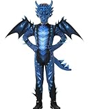 Lopbraa Dragon Costume Kids with Dinosaur Wings, Claw, Mask Set for Boys Halloween Cosplay Blue