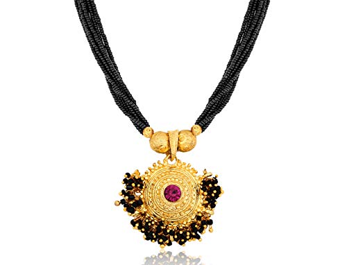 Image of Amaal Necklace for Women's Stylish Traditional South Indian Temple 1 Gram Gold Maharashtrian Moti Pearl Beads Mangal Sutra Mala Set THUSHI-116