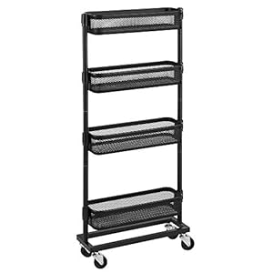 SONGMICS Nisplank, trolley, huishoudtrolley, badkamerplank, keukenplank met 4 gaasmanden, ruimtebesparend, eenvoudig te…