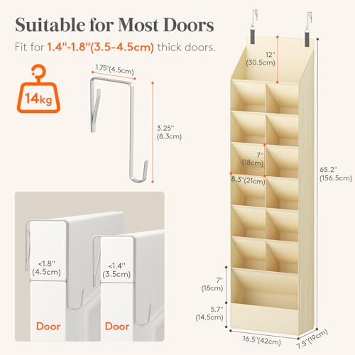 Lifewit 8 Tier Over the Door Shoe Organizer with 15 Large Deep Pockets, Fabric Hanging Shoes Shelf for Closet, Dorm Storage, Fit Up to 16 Pair Shoe Rack Holder for Sneakers, Boots, Beige by Lifewit - Image 2