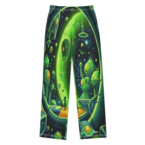 visesunny Boys' Pants Alien Spaceship Print Jogger Pants Elastic Waist Long Bottoms Trousers with Pockets S