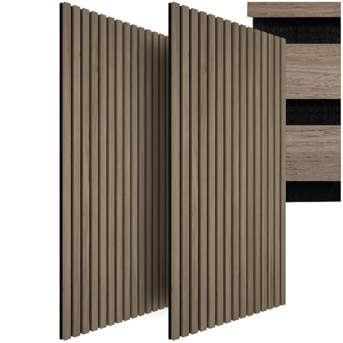 tectake® 3D Akustikpaneele 120 x 60 x 2,1 cm, Holz Optik Paneele, Wandpaneele in Holzoptik als Schallabsorber, Panels für Wohnzimmer, Küche, Wandverkleidung, Schallschutz - Eiche dunkel, 2er Set