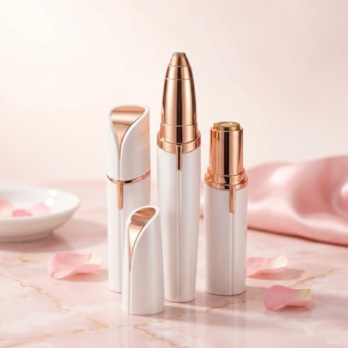 Depilador Elétrico Feminino Kit 2 em 1 Facial Sobrancelha Portátil Recarregável — Caneta Depiladora Pelos Labiais Buço Navalha Facial Sem Dores Removedor com LED