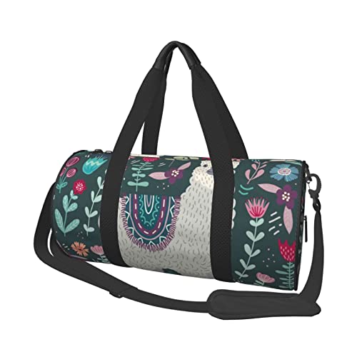 Sac de voyage alpaga floral noir idéal pour le camping et le sport