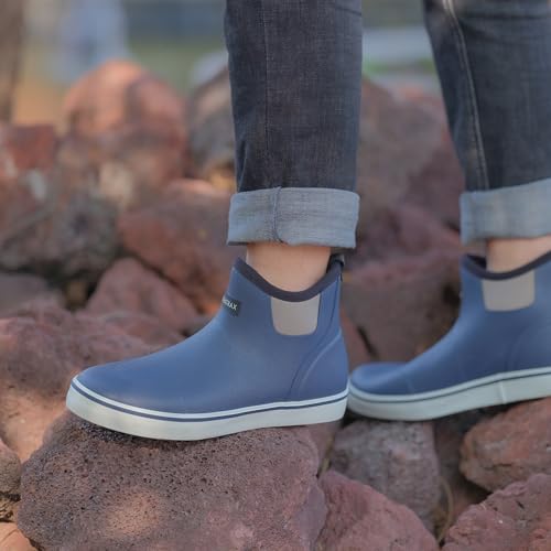Image of Men's Waterproof Deck Boots, Slip-On Ankle Rubber Boots