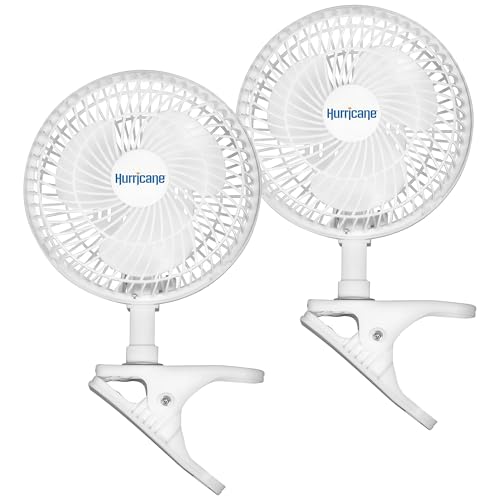 Hurricane 2-Pack Classic Clip-On Table Fan with 2 Quiet Speeds, White, 6" - Portable Corded Electric Air Cooling Unit with 306 CFM and Adjustable Tilt for Desk, Shelf, Home, Office or Dorm Use
