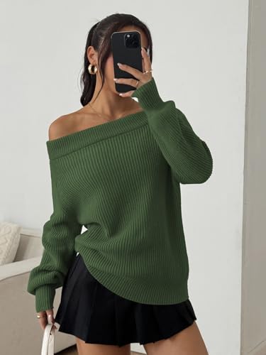 Image of ZAFUL Sweaters for Women Off Shoulder Knit Sweater with Long Sleeve Loose Pullover Jumper Tops