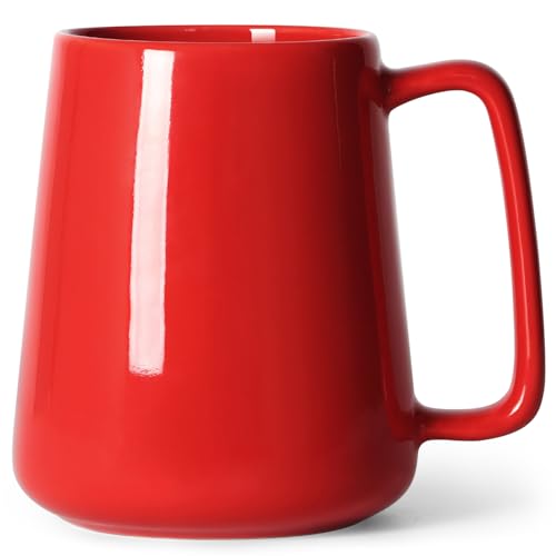 Smilatte Taza de café grande de 24 onzas, bonita taza de té de cerámica con asa grande para papá, hombres y mujeres, estilo único para cualquier cocina, color rojo