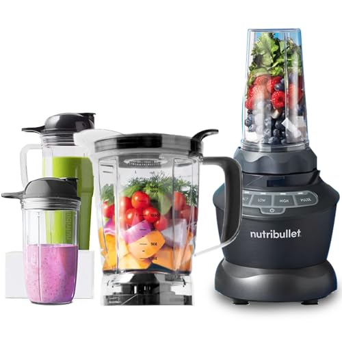 NutriBullet Combo Blender/Mixer/Grinder, High Speed Motor, Make Smoothies, Juices, Masalas, Dips, Hot Soups & more, with Unique Bullet Shaped Jar & 1.6L Extra Large Pitcher (1200 Watt, Dark Grey)