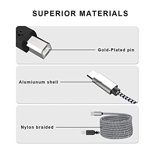 Miniatura 6 de Moswag Cable Usb B A Usb C 480 Mbps 1m, Cable Midi Impresora, Trenzado Nylon Con Carcasa Aluminio, Para Impresora, Teclado Midi, Smartphone, Sintetizador, Interfaz De Audio, Controlador, Escáner