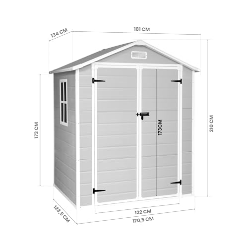 Miniatura 5 de Wasabi - Caseta Jardín Resina Aqua 2.6 Ventana Luz Natural - Suelo Incluido - Paneles 12mm Espesor - Gris Blanco - Armario Pvc Exterior - 2,39m2 - Techo Dos Aguas