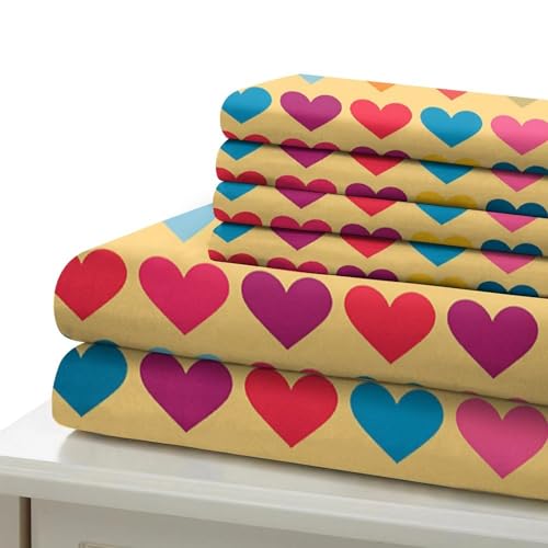 Housse de couette motif de cœur lit single 140x200 microfibre respirante pour chambre fille