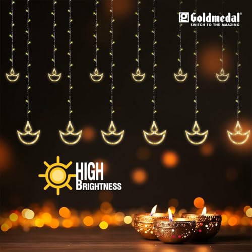 Image of Goldmedal Diya LED String Light - 12 Feet Length, 6 Small Diyas, 6 Large Diyas | Warm White (Pack of 1) | Ideal for Home Decoration, Festivals, Parties, etc.