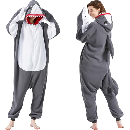 AMAMHAHAVA Hai Onesie kostüm für Erwachsene - Halloween Karneval Tier Kostüm Cosplay Schlafanzug Einteiler für Damen und Herren
