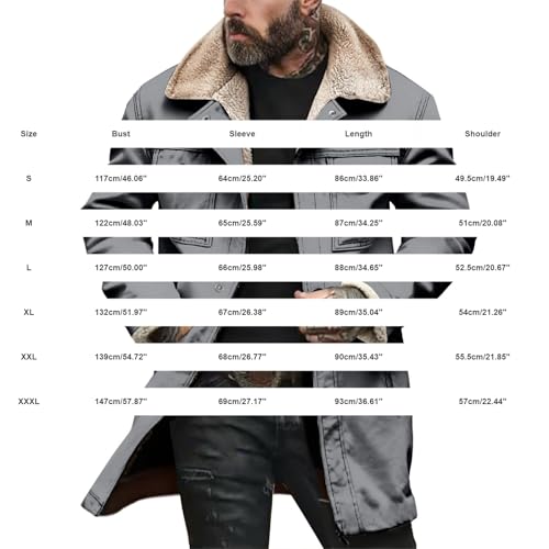 Generisch Winterjacke Herren Warm Fleece Gefüttert mit Knopf und Taschen Vintage Umlegekragen Truckerjacke Kunstledermantel Freizeit Übergangsjacke Herbst Wintermantel Streetwear