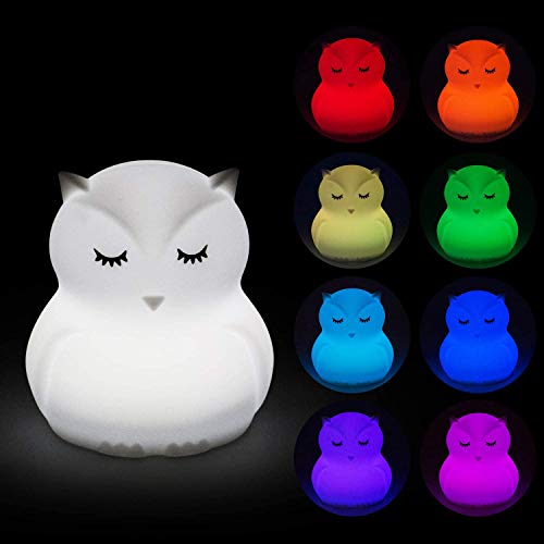 Image of Animal-Shaped Big Night Light for Children /Adults, Rechargeable LED Soft Silicone (BPA Free) Bedside Lamp, Adjustable Brightness and 9 Colors by Touch Control & Remote Control (Big Owl)