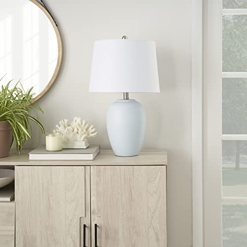 Nourison Home 23" Coastal Blue Ceramic Pot Table Lamp for Bedroom, Living Room, Dining Entryway, with White Shade - Image 2