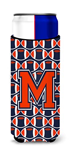 Letter M Football Orange, Blue and white Ultra Beverage Insulators for slim cans CJ1066-MMUK