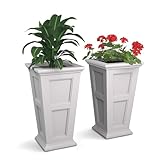 Mayne Fairfield 28-Inch Tall Planter, 2-Pack – Self-Watering, Weather-Resistant Planter for Flowers – Durable Outdoor Design for Patio, Porch, or Entryway
