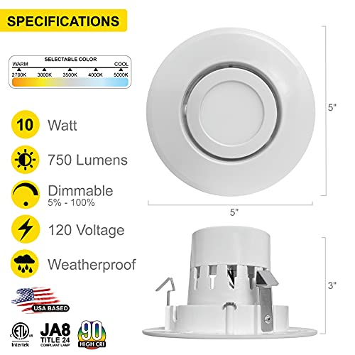 Nuwatt | 6 Pack | 4 Inch Gimbal Retrofit Led Recessed Lighting, Selectable 2700K/3000K/3500K/4000K/5000K, High Brightness 750 Lumens 10W, Dimmable Adjustable Downlight, White Trim Led Eyeball Lights #TOP1