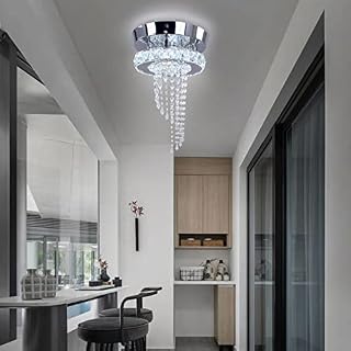 Mini Crystal LED Chandelier Lighting,Modern Flush Mount Ceiling Light Fixture Pendant Lights for Hallway Porch Kitchen (Silver)