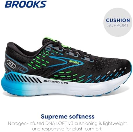 Brooks Tênis de corrida masculino Glycerin GTS 20, Preto/Oceano