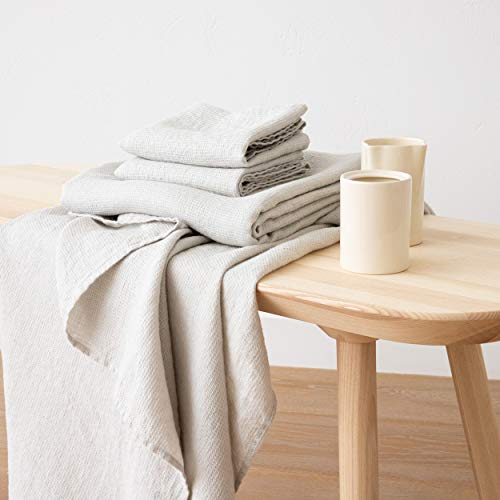 Linenme 05373 Waffle Washed Linen Bath And Hand Towel Set, Silver #TOP1