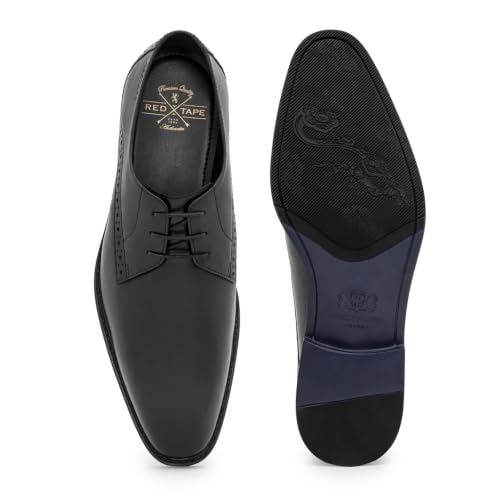 Image of Red Tape Men's Formal Shoes Black Leather Round Toe Lace-Up