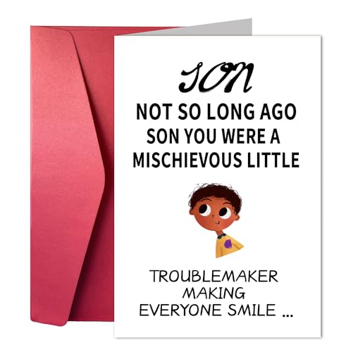 Joycard Funny Birthday Card For Son's Birthday, Humorous Card For Son, Naughty Wish Card For Son, Funny Birthday Card For Son - Troublemaker Makes Everyone Smile