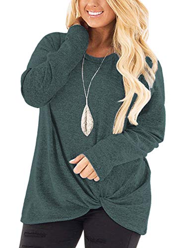 Image of DOLNINE Womens Plus Size Knotted Tops Long Sleeve Tee Shirts Loose Casual Blouse
