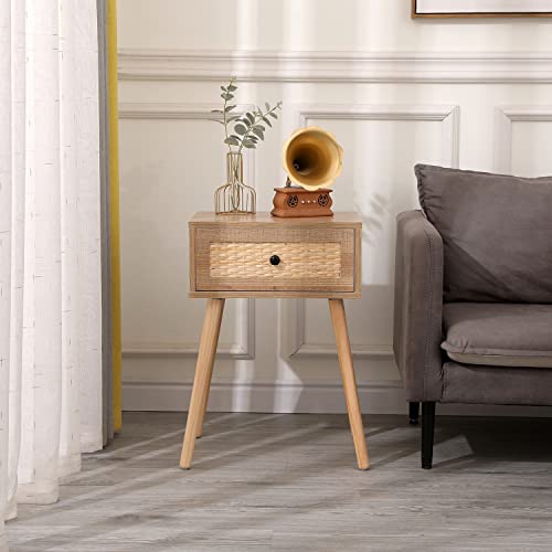 Vipace Nightstand, End Side Table With Storage Drawer And Solid Wood Legs, Bedside Table For Bedrooms, Mid-Century Modern Storage Cabinet For Living Room Furniture, Nightstands - Set Of 2 (Natural) #TOP1