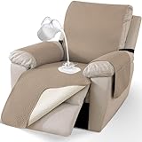 CYCMACO Wasserdichter Sesselüberwurf GroßEr 1 Sitzer, Sesselschoner Für Fernsehsessel Mit Seitentaschen, Anti-Rutsch Hussen Für Relaxsessel,Für Haustieren, Hellbraun