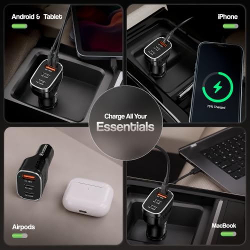 Image of Primate 138W USB C Car Charger, 3-Port Fast Car Charger with 100W PD USB-C & 30W PD Type C + 18W QC3.0 USB-A, Super Fast Car Charger Adapter for MacBook, iPhone 16 /15 /14, Samsung, iPad, Laptop