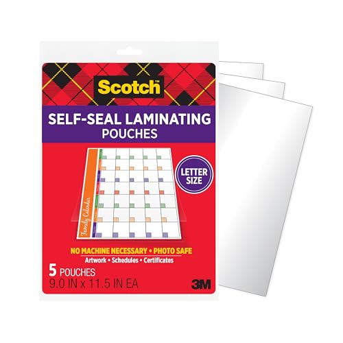 Scotch Self-Sealing Laminating Sheets, Gloss Finish, 9 in x 11.5 in, Easy to Use and No Laminator Needed, 5/Pack