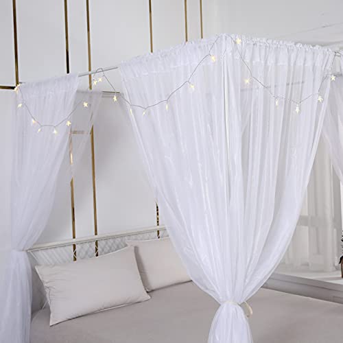 Akiky Princess Canopy Bed Curtains Set Sheer Curtain For Twin Full Queen Size Bed Drapes,8 Panels Canopies With 2 Light,Room Décor(Twin, White) #TOP1