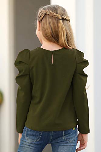 GORLYA Girl's Puff Sleeve Casual Solid T-Shirt Pullover Keyhole Back Blouse Tops for 4-14T Kids2