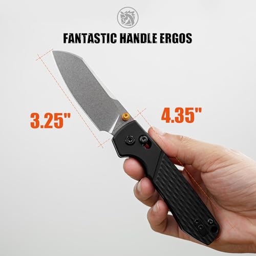 Image of Vosteed Raccoon EDC Pocket Knife - 3.25 inch 14C28N Stonewash Cleaver Blade - Crossbar Lock, Black G10 Handle - Outdoors Camping Knives - A0541