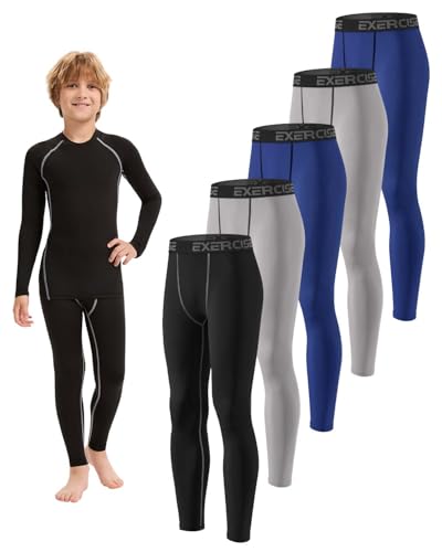 ATTIQOZI ユース ボーイズ コンプレッション レギンス パンツ タイツ スポーツ ボーイズ アスレチック レギンス ワークアウト ベースレイヤー パンツ, Bl/Gr/Dark Blue/Gr/Dark Blue, X-Largeの商品画像（Amazon）